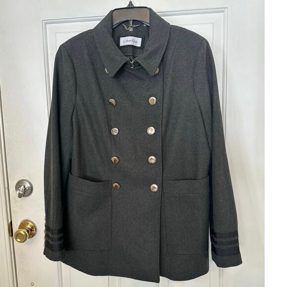 Calvin Klein Coat Women's XL Charcoal Gray Wool Blend Double Breasted Peacoat - Picture 3 of 10